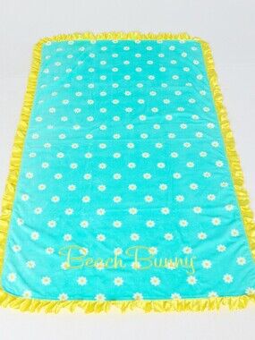 Beach Bunny Aqua Daisy Towel with Yellow Ruffle Trim